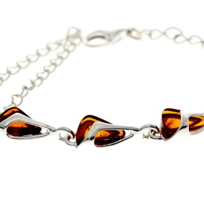 925 Sterling Silver & Baltic Amber Modern Adjustable Bracelet 21 cm - GL536