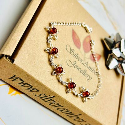 Pulsera de estrella ajustable moderna de plata de ley 925 y ámbar báltico - GL527