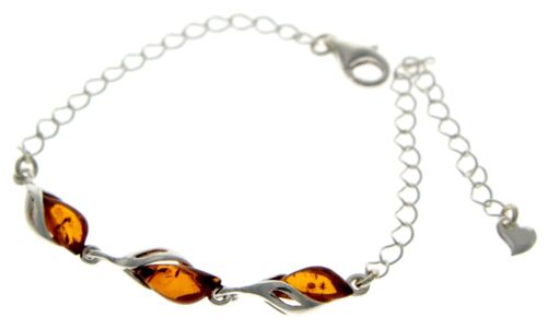 925 Sterling Silver & Baltic Amber Modern Adjustable Bracelet 20 cm - GL533