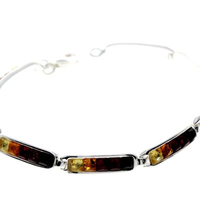 925 Sterling Silver & Baltic Amber Square Stones Ombre Bracelet 17.5 cm - GL530