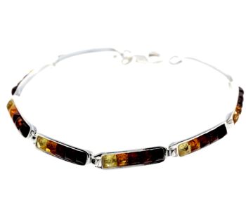 Bracelet Ombre Pierres Carrées Argent Sterling 925 & Ambre Baltique 17,5 cm - GL530 2