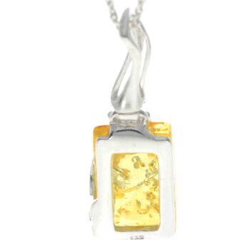 Pendentif moderne rectangulaire en argent sterling 925 et ambre véritable de la Baltique - GL253B 11