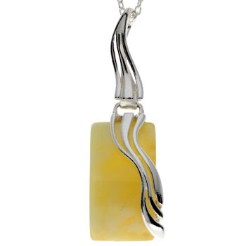 Pendentif moderne rectangulaire en argent sterling 925 et ambre véritable de la Baltique - GL253B 13