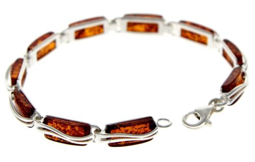 925 Sterling Silver & Genuine Baltic Amber Rectangular Modern Bracelet - GL508B