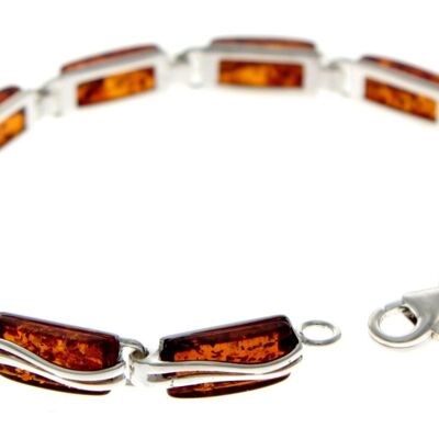 925 Sterling Silver & Genuine Baltic Amber Rectangular Modern Bracelet - GL508B