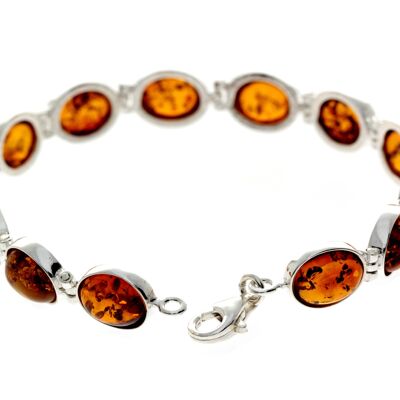 Bracelet à maillons classique en argent sterling 925 et ambre de la Baltique - GL549