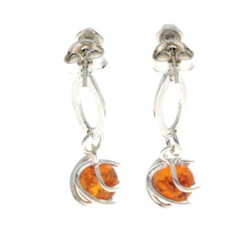 Boucles d'oreilles pendantes modernes en argent sterling 925 et ambre de la Baltique - GL023 3
