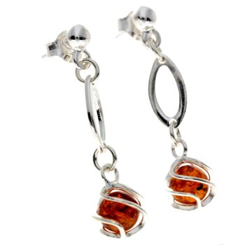 Boucles d'oreilles pendantes modernes en argent sterling 925 et ambre de la Baltique - GL023 4