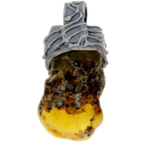 925 Sterling Silver & Genuine Lemon Baltic Amber Exlusive Unique Pendant - PD2220