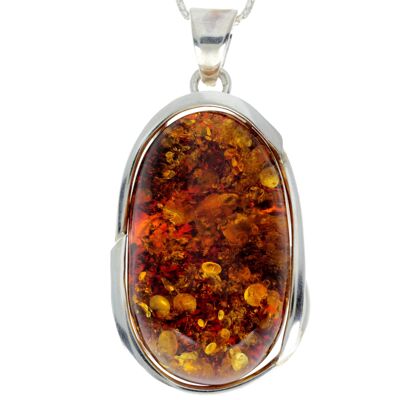 925 Sterling Silver & Genuine Green Baltic Amber Exclusive Unique Pendant - PD2204