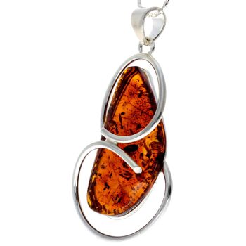 Pendentif unique exclusif en argent sterling 925 et cognac véritable en ambre de la Baltique - PD2177 2