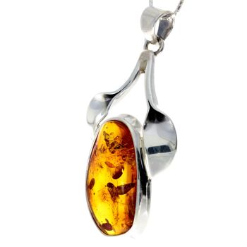 Pendentif unique exclusif en argent sterling 925 et véritable cognac ambre de la Baltique - PD2169 2