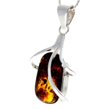 Pendentif unique exclusif en argent sterling 925 et cognac véritable en ambre de la Baltique - PD2167 2