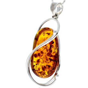 Pendentif unique exclusif en argent sterling 925 et véritable cognac ambre de la Baltique - PD2160 2