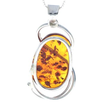 Pendentif unique exclusif en argent sterling 925 et véritable cognac ambre de la Baltique - PD2160 3