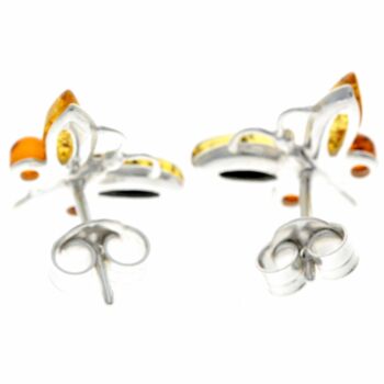 Boucles d'oreilles clous papillon en argent sterling 925 et ambre de la Baltique - 8494 3