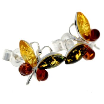 Boucles d'oreilles clous papillon en argent sterling 925 et ambre de la Baltique - 8494 4