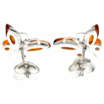 Boucles d'oreilles clous papillon en argent sterling 925 et ambre de la Baltique - 8494 7