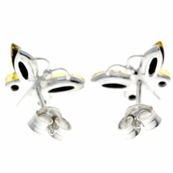 Boucles d'oreilles clous papillon en argent sterling 925 et ambre de la Baltique - 8494 11