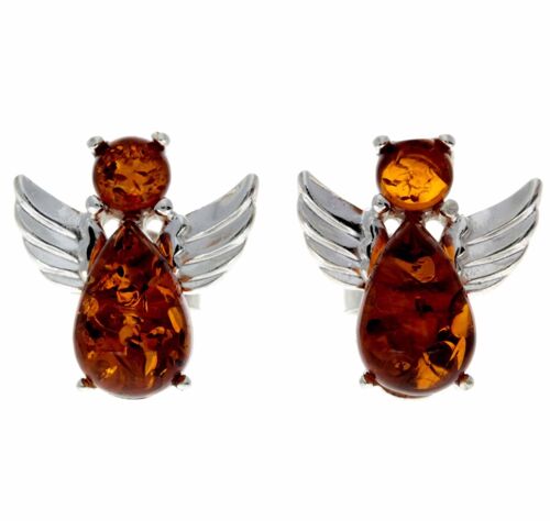 925 Sterling Silver & Baltic Amber Angel Studs Earrings - 8399