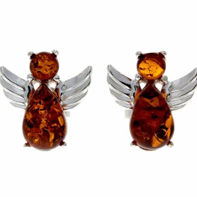 Boucles d'oreilles clous d'oreilles en argent sterling 925 et ambre de la Baltique - 8399