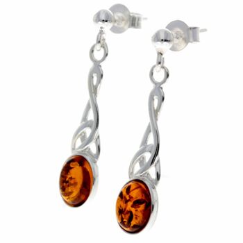 Boucles d'oreilles pendantes celtiques en argent sterling 925 et ambre de la Baltique - 8007 3