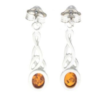 Boucles d'oreilles pendantes celtiques en argent sterling 925 et ambre de la Baltique - 8007 4