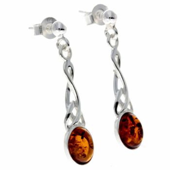 Boucles d'oreilles pendantes celtiques en argent sterling 925 et ambre de la Baltique - 8007 5