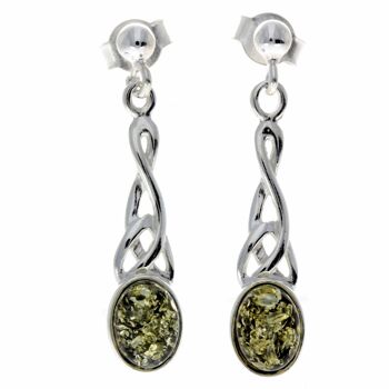 Boucles d'oreilles pendantes celtiques en argent sterling 925 et ambre de la Baltique - 8007 6