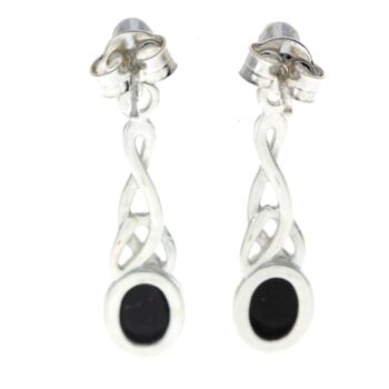 Boucles d'oreilles pendantes celtiques en argent sterling 925 et ambre de la Baltique - 8007 9