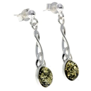 Boucles d'oreilles pendantes celtiques en argent sterling 925 et ambre de la Baltique - 8007 10