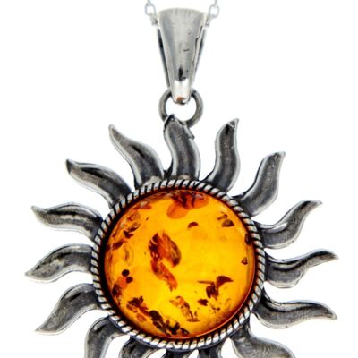 Pendente grande stella/sole in argento sterling 925 e ambra baltica - 1753