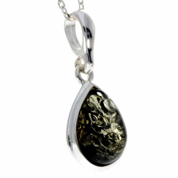 Pendentif classique en forme de larme en argent sterling 925 et ambre de la Baltique - 435 8