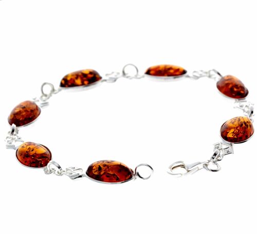 925 Sterling Silver & Genuine Baltic Amber Link Bracelet - 3233