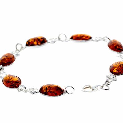 925 Sterling Silver & Genuine Baltic Amber Link Bracelet - 3233