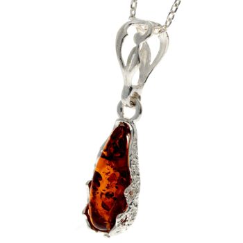 Pendentif en forme de larme moderne en argent sterling 925 et ambre de la Baltique - G233 3