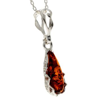 Pendentif en forme de larme moderne en argent sterling 925 et ambre de la Baltique - G233 5