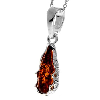 Pendentif en forme de larme moderne en argent sterling 925 et ambre de la Baltique - G233 16