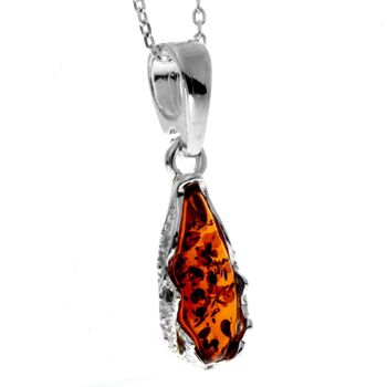 Pendentif en forme de larme moderne en argent sterling 925 et ambre de la Baltique - G233 18