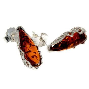 Boucles d'oreilles modernes en forme de larme en argent sterling 925 et ambre de la Baltique - G027 4