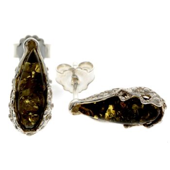 Boucles d'oreilles modernes en forme de larme en argent sterling 925 et ambre de la Baltique - G027 5