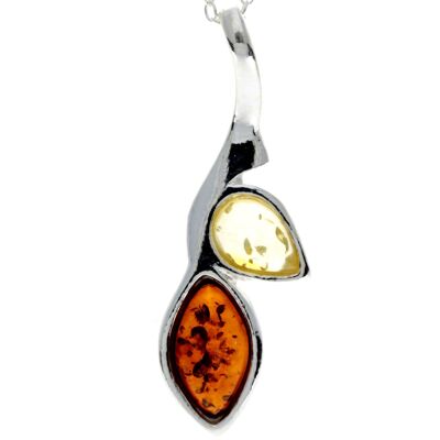 925 Sterling Silver & Baltic Amber 2 Stone Classic Pendant - GL266