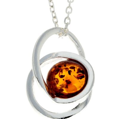 925 Sterling Silver & Genuine Baltic Amber Modern Pendant - GL389