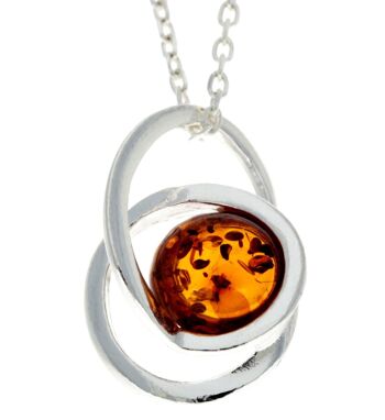 Pendentif moderne en argent sterling 925 et véritable ambre de la Baltique - GL389 1