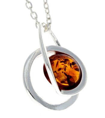 Pendentif moderne en argent sterling 925 et véritable ambre de la Baltique - GL389 4