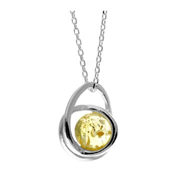 Pendentif moderne en argent sterling 925 et véritable ambre de la Baltique - GL389 17