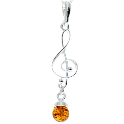 Ciondolo chiave di violino in argento sterling 925 e ambra baltica - 576