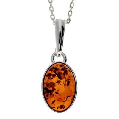 925 Sterling Silver & Genuine Baltic Amber Classic Oval Pendant - 456