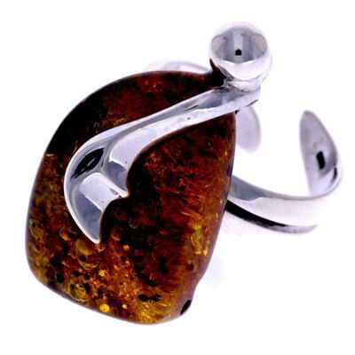 925 Sterling Silver & Genuine Green Baltic Amber Unique Ring - RG0606