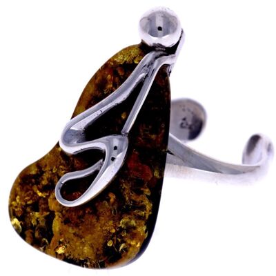 Anello unico in argento sterling 925 e vera ambra baltica verde - RG0603
